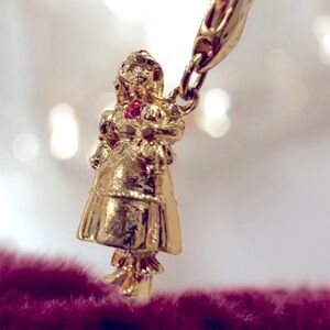 Charm: NEW Vintage Goldtone Fashion Girl Charm with Pink Rhinestone October